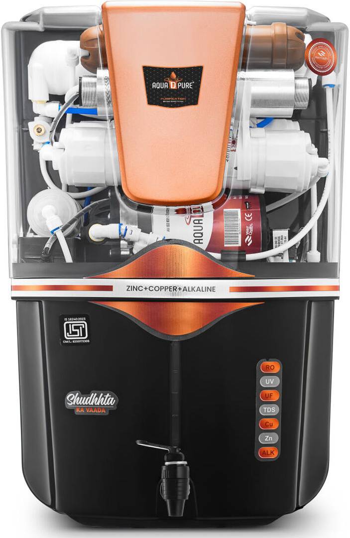 AquaDpure Copper + Alkaline RO Water Purifier Suitable for all type water supply 12 L RO + UV + UF + Copper + TDS Control Water Purifier Black {A96 Tr
