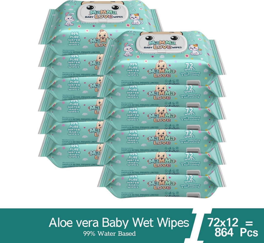 Mamma Love 99% Pure Water Baby Wet Wipes with Lid | Pack of 12 | 72 pcs/pack | Price in India - Buy Mamma Love 99% Pure Water Baby Wet Wipes with Lid 
