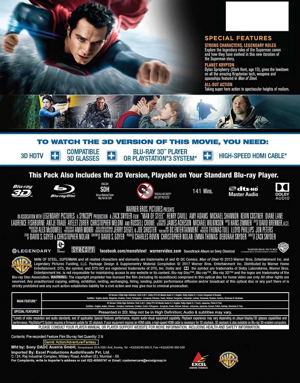 Man of Steel 3D Blu-ray (Blu-ray 3D + Blu-ray + DVD)