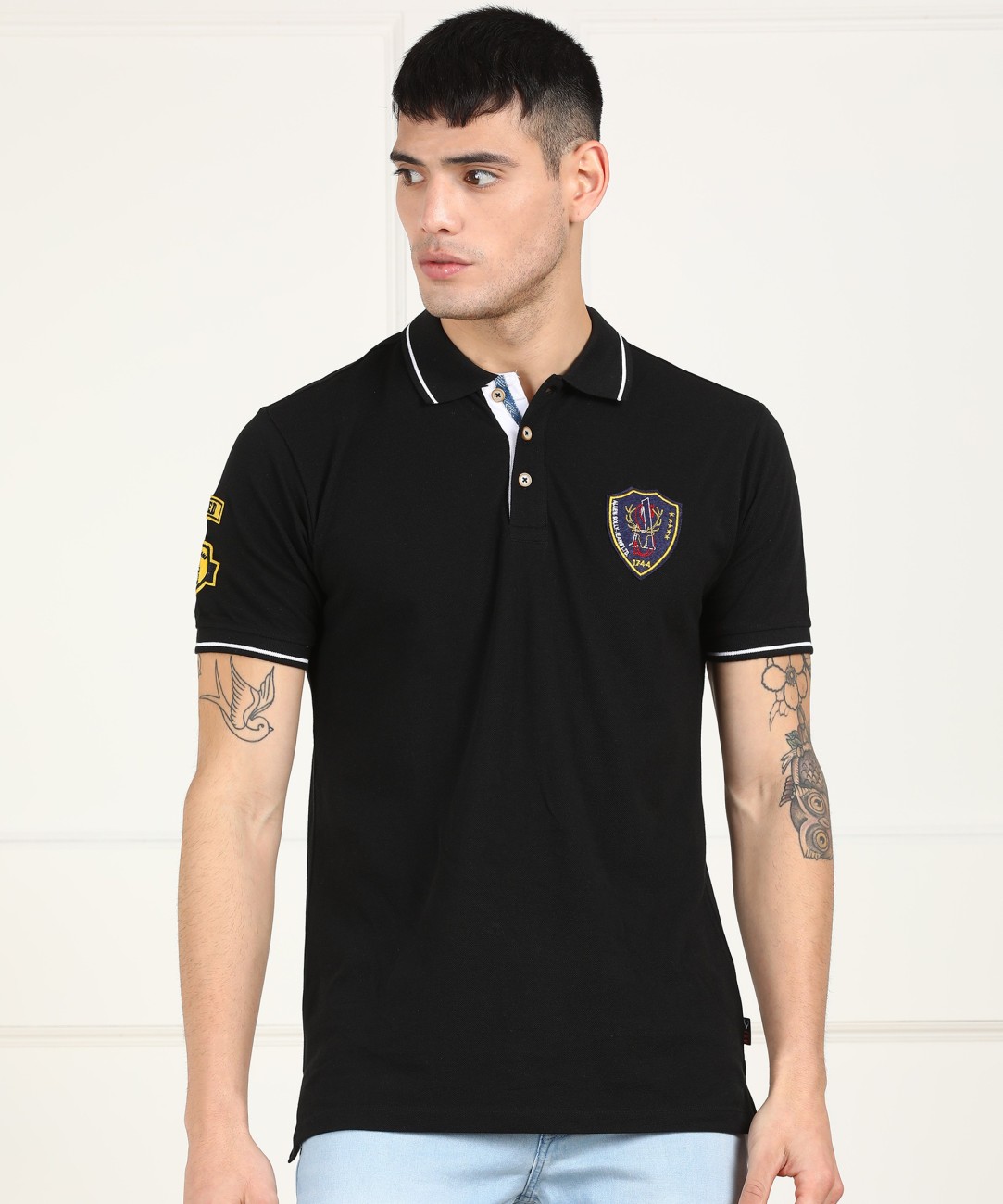 Allen Solly Solid Men Polo Neck Black T-Shirt