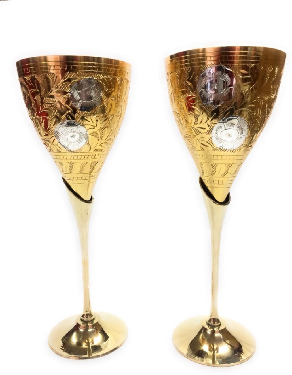 GOLDGIFTIDEAS Two Antique Silver Plated Brass Wine Glass Set, Vodka/Wine  Glass Set for Gift