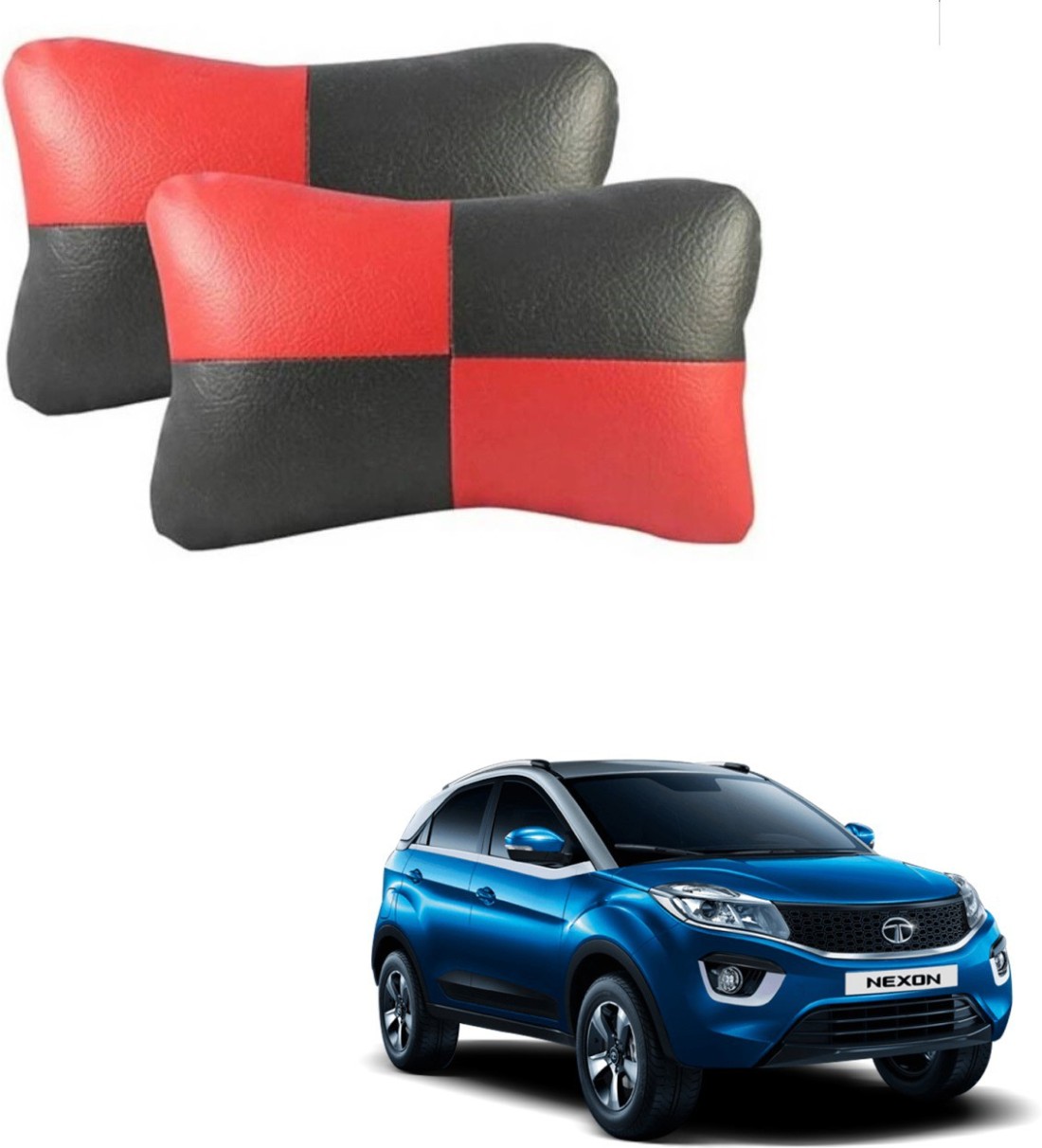 KOZDIKO Red Black Leatherite Car Pillow Cushion for Tata Price in