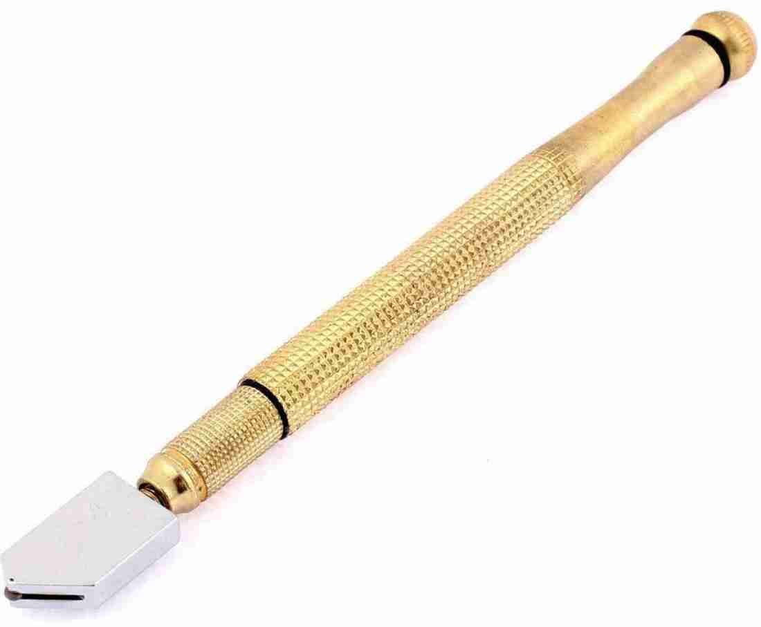 2pc Diamond Antislip Metal Handle Steel Blade Oil Feed Glass Cutter Cutting Tool, Gold