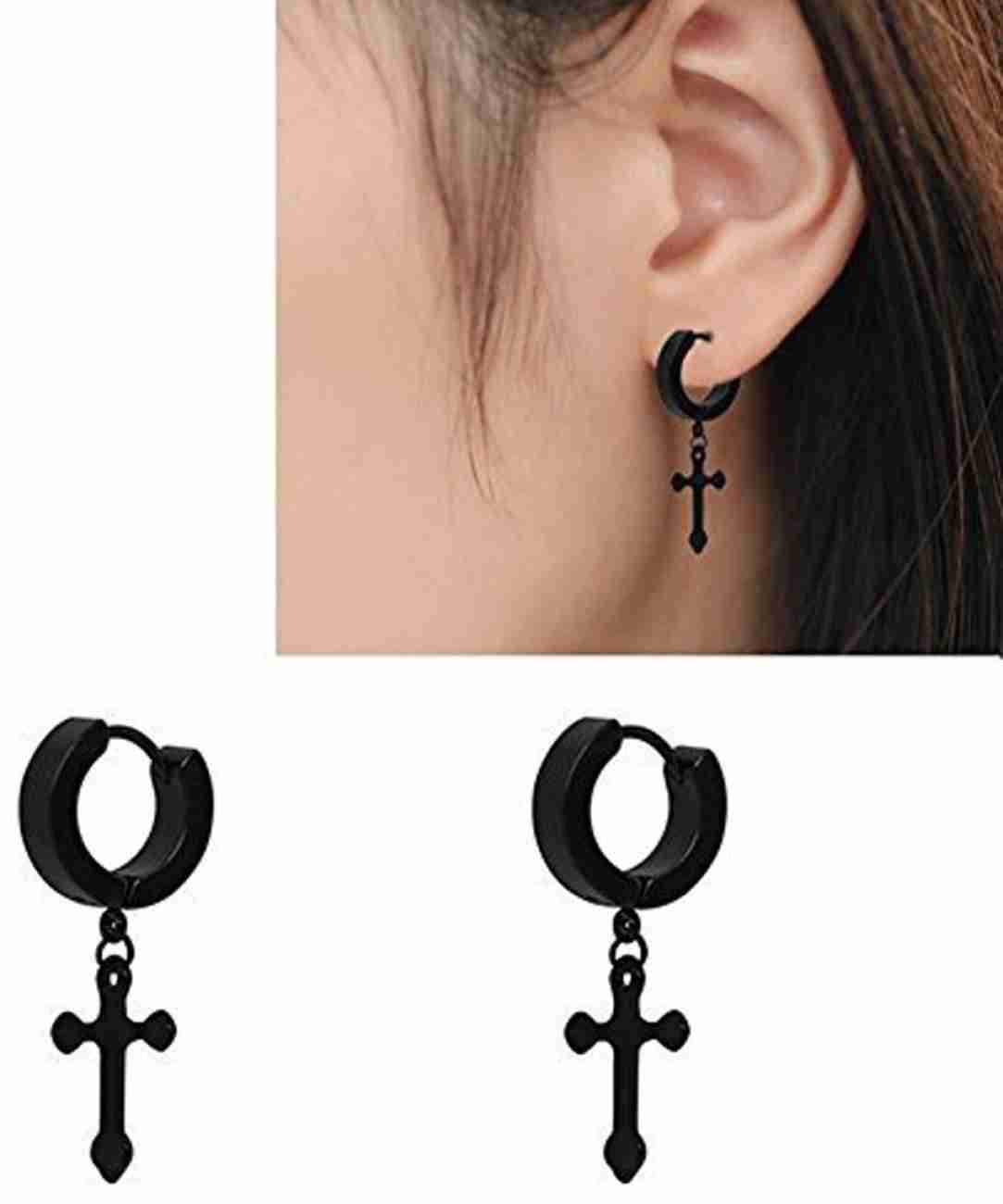 Earrings Non-Piercing Stainless Steel Cross Clip on Men Women Dangle Hoop  New