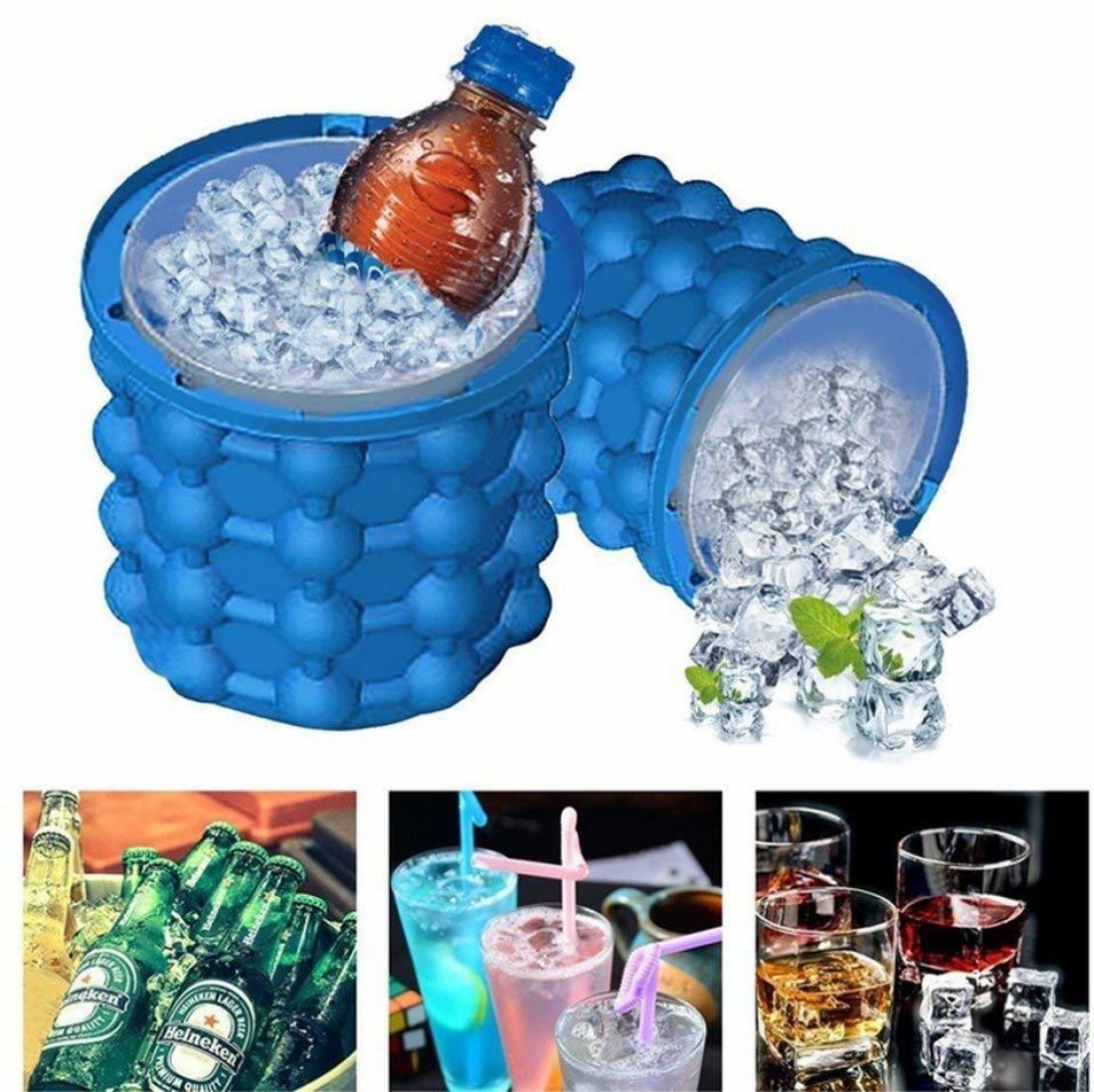 Silicone Ice Maker, Silicone Bucket with Lid Makes Small Size Nugget Ice  Chips for Soft Drinks, Cocktail Ice, Wine on Ice, Crushed Ice Maker Bucket