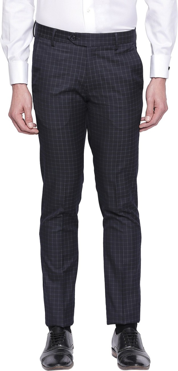 Richard Parker By Pantaloons Grey Slim Fit Checks Trousers