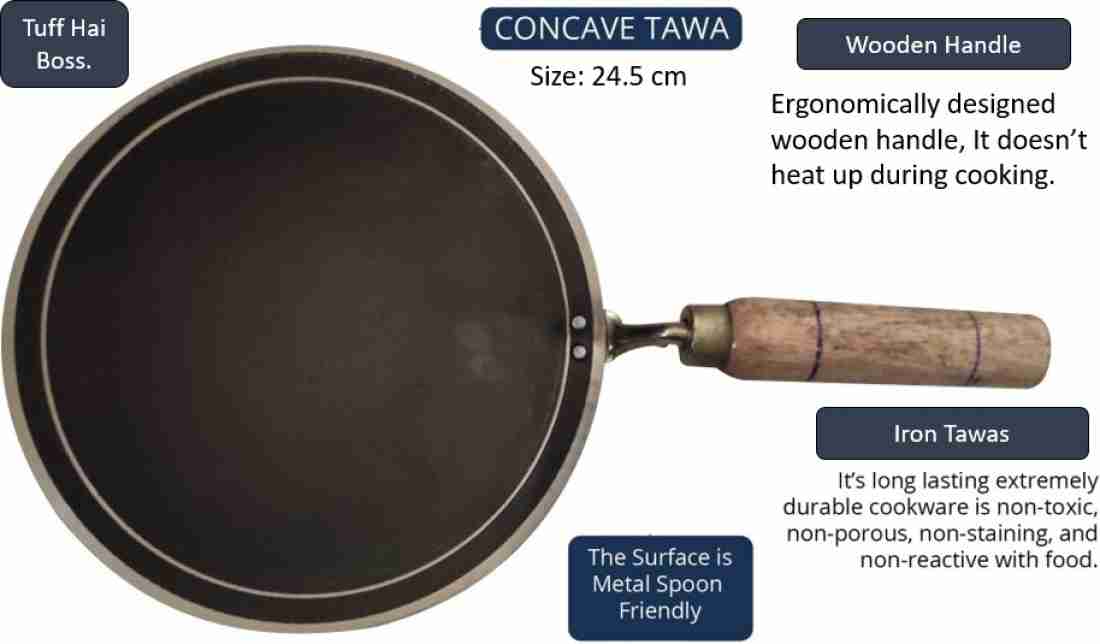 KITCHEN SHOPEE iron Handmade Roti Chapati Tawa with Wooden Handle 9 in iron  fry pan 10 in Fry Pan 22.86 cm, 25.4 cm diameter 5.08 L capacity Price in  India - Buy