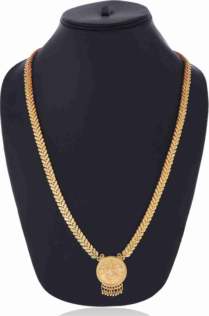 PJY 30 inch Laxmi Coin Real Gold Look Chain Pendant Necklace