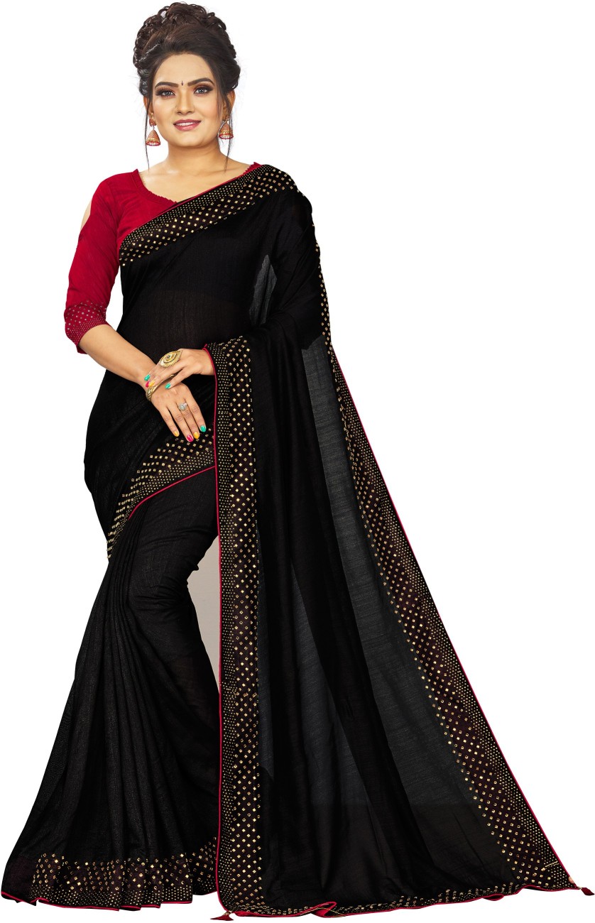 Buy MERVER Embellished Bollywood Art Silk Black Sarees Online ...