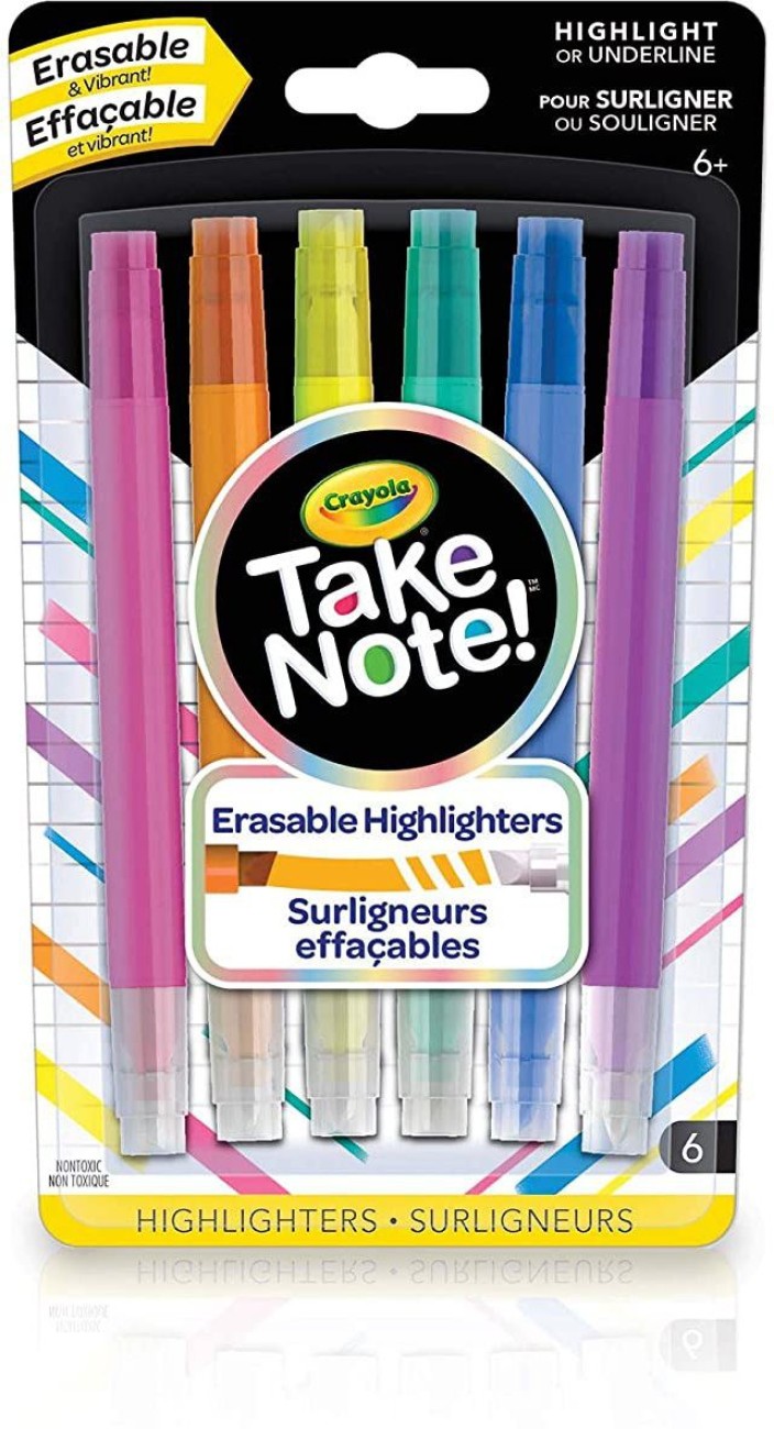 Crayola, Take Note Erasable Highlighters, 1 Each of 6 Colors