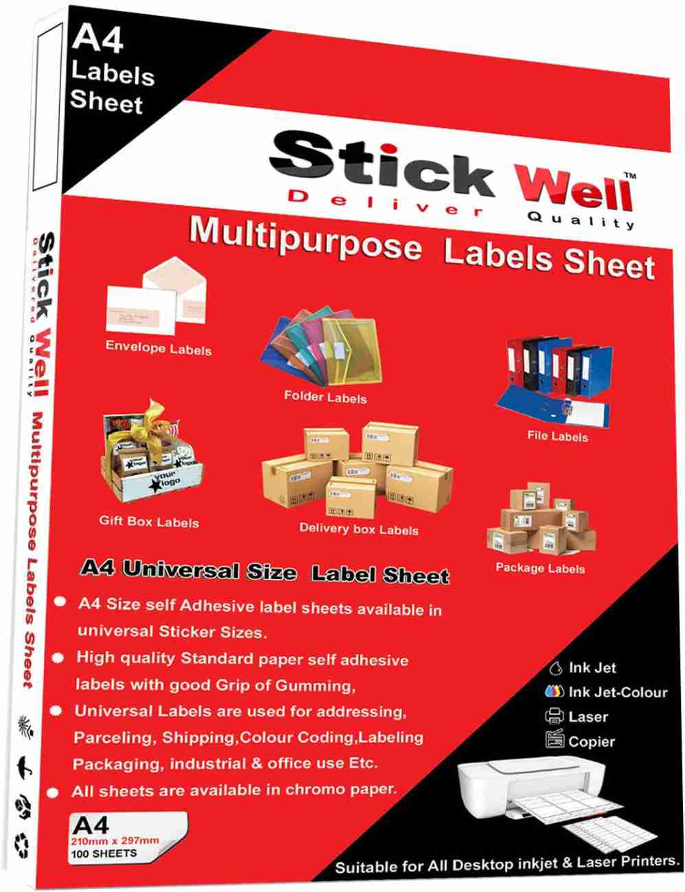 100sheets A4 Printable Sticker Paper 210 297mm Self-adhesive