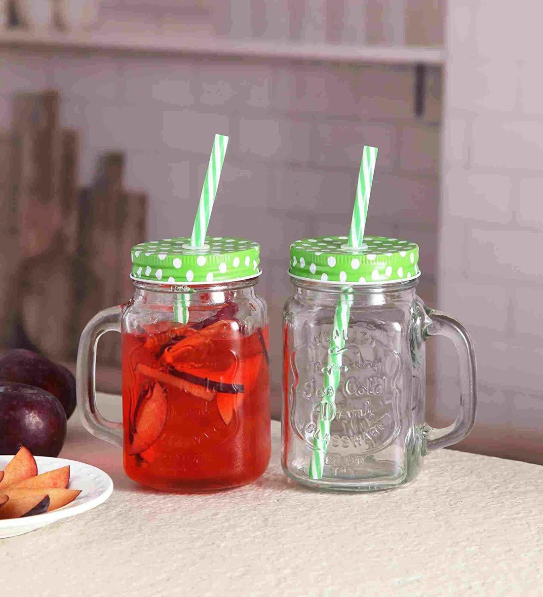 Glass Mason Jar Drinking Mugs w/ Handles & Reusable Colorful