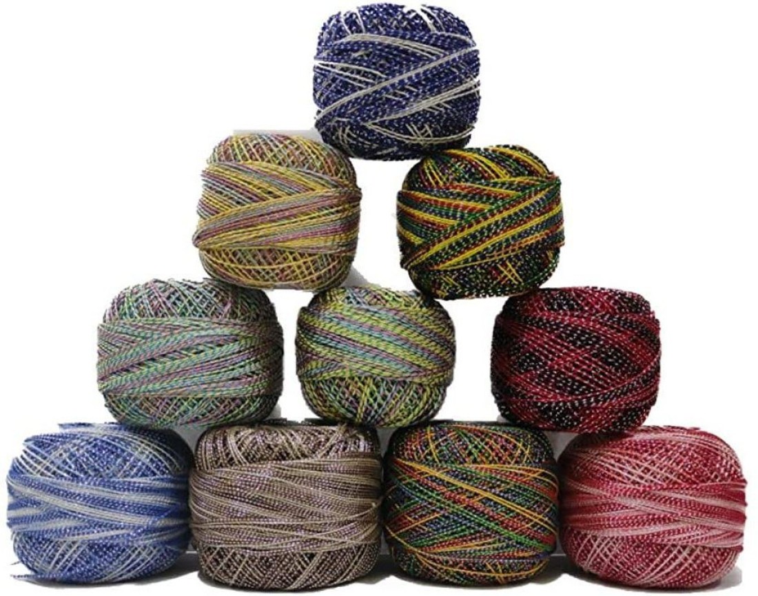 NTGS Glitter Multi Colored Crochet Cotton Yarn for Knitting and Craft  Making Combo Pack of 4 roll 20 grams per roll 3 - Glitter Multi Colored  Crochet Cotton Yarn for Knitting and