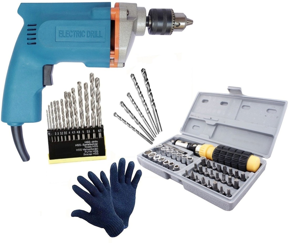 Mass Pro 1 Manual Hand Drill Machine 1/4 With 13Pcs HSS Drill Bits &  Gloves Hand Tool Kit Price in India - Buy Mass Pro 1 Manual Hand Drill  Machine 1/4 With