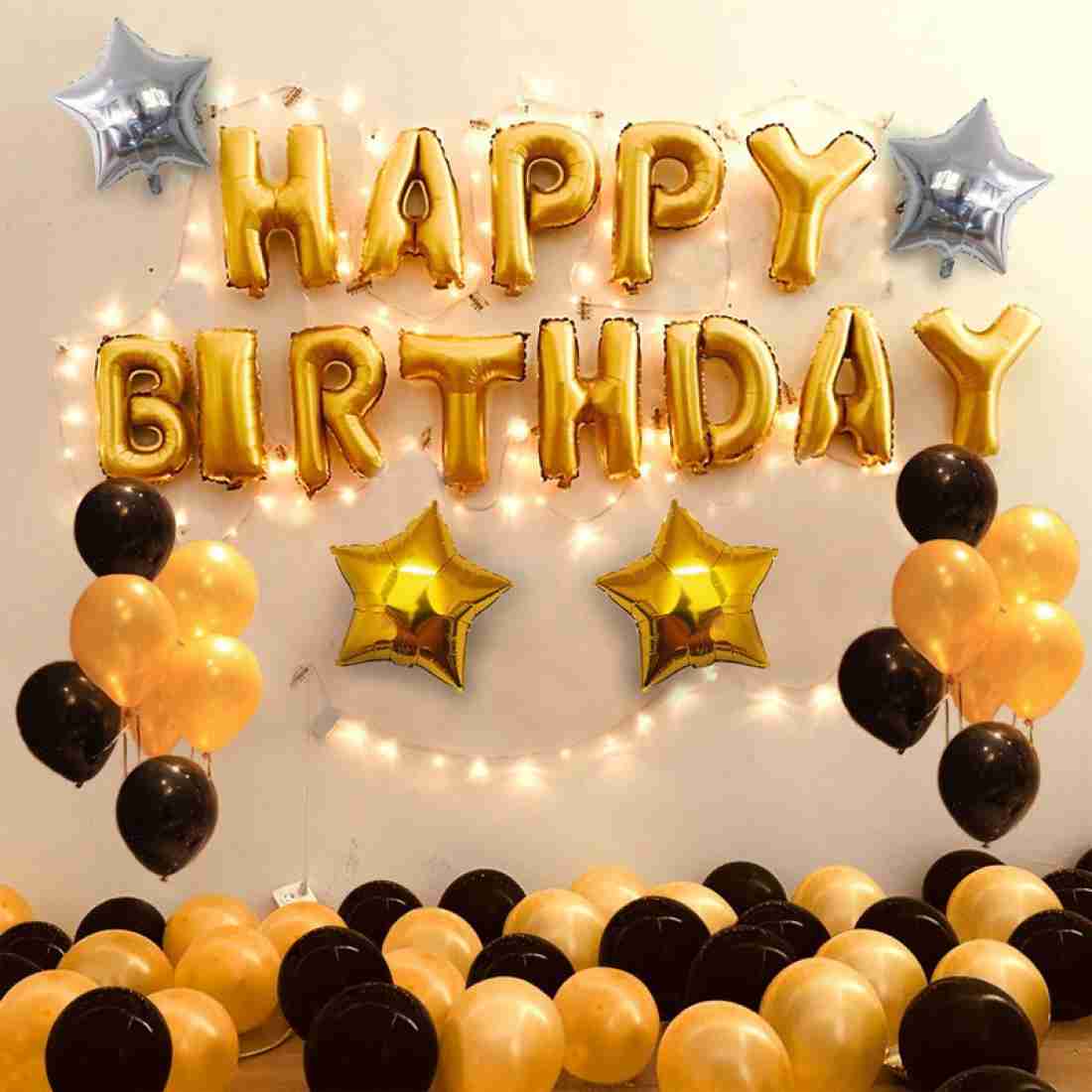 PARTY MIDLINKERZ Solid Happy Birthday Balloons Decoration Kit 46 Pcs, 1 set  of Multicolor 13Pcs Happy Birthday alphabet foil balloons and 30Pcs Polka  Dot Balloon Set with 2Pcs Silver Curtain and 1pc