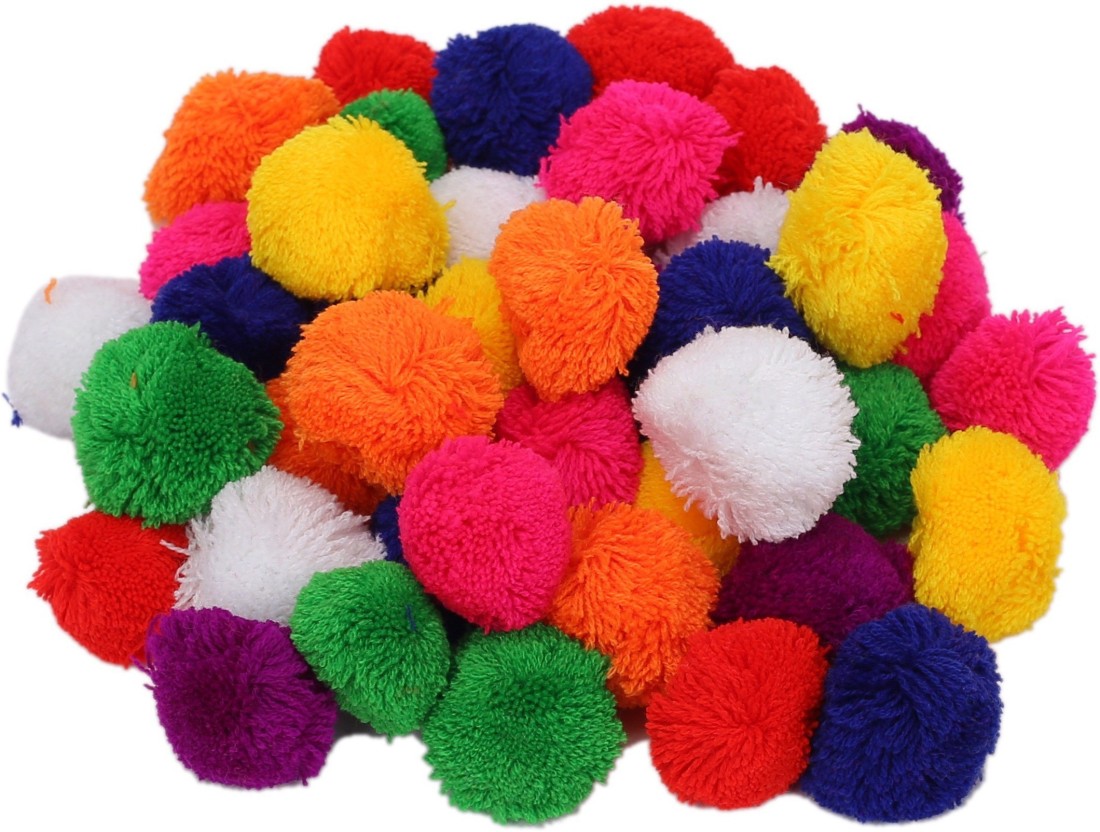 वर्धमान Big Pom Pom multicolor Wool balls for Dresses, art & craft,  decoration, jewellery making pack of 50, size 42 mm dia ( 4 cm ) - Big Pom  Pom multicolor Wool