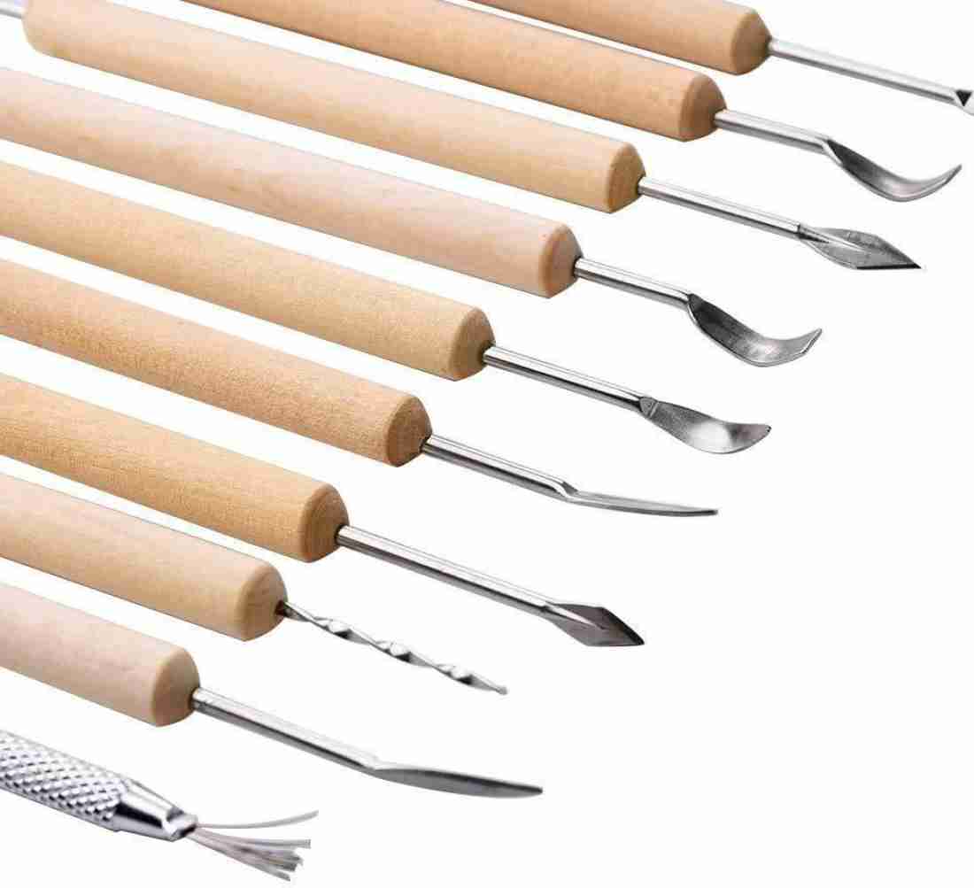 MGS CRAFT 11 Pcs Wooden Handle Clay Pottery