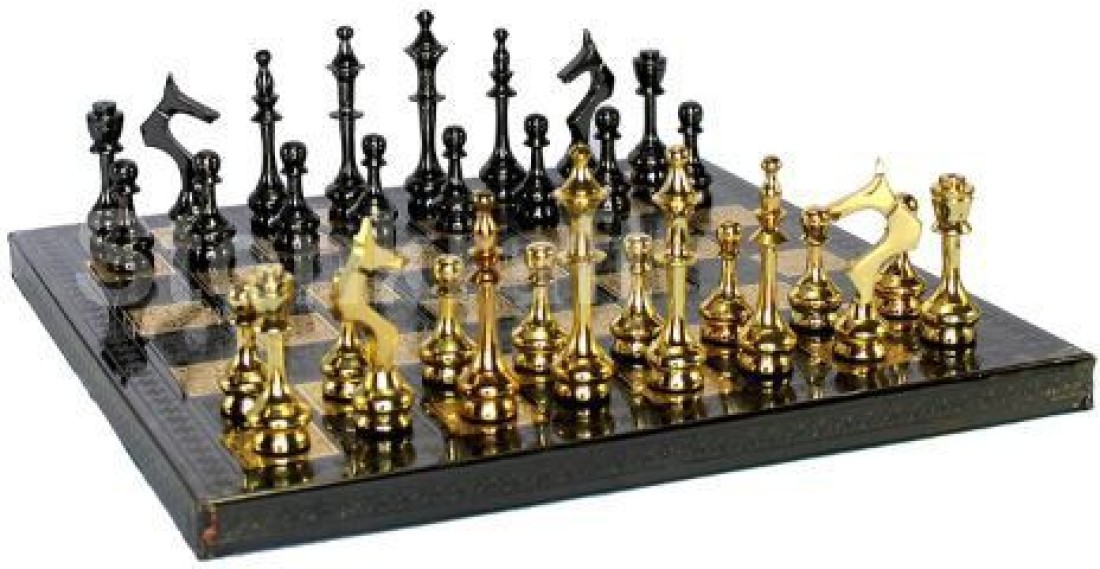 StonKraft Brass Chess Board Game Set with 100% Brass Chess Pieces Chessmen  Coins (12 x 12 Inches)