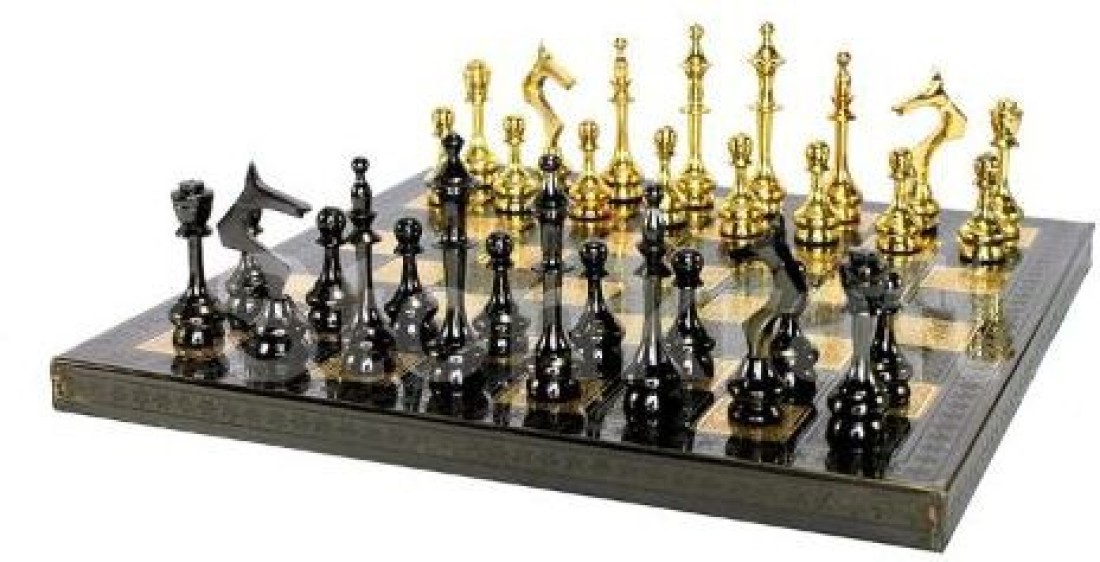 StonKraft Brass Chess Board Game Set with 100% Brass Chess Pieces Chessmen  Coins (12 x 12 Inches)