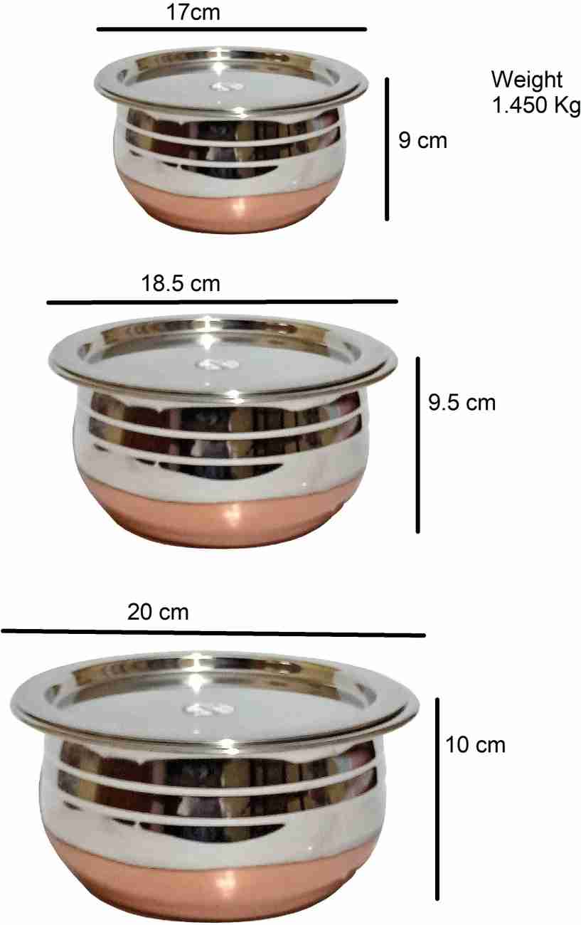 Sumeet Stainless Steel Copper Bottom Multipurpose Cook & Serve Handi With  Lid - 3 Pcs Set