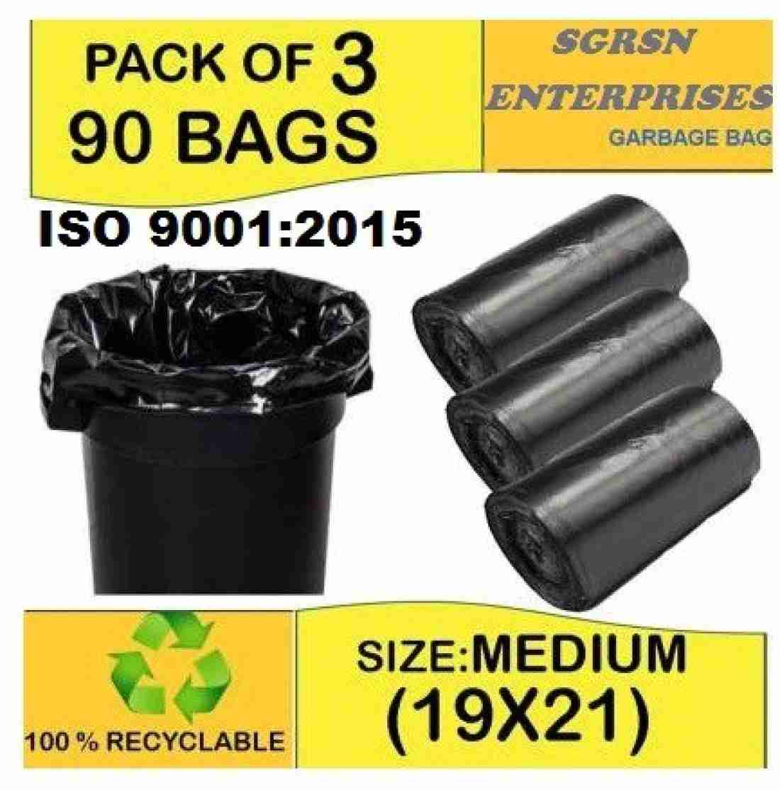 Ezee Black Garbage Bags For Dustbin, 90 Pcs, Medium 19 X 21 Inches