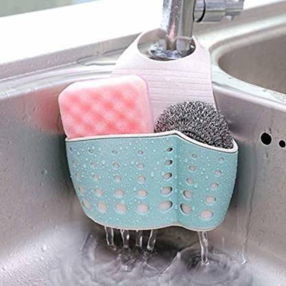 1pc Random Color Kitchen Organizer, Adjustable Snap Sink Sponge Holder,  Kitchen Hanging Drain Basket, Kitchen Gadget