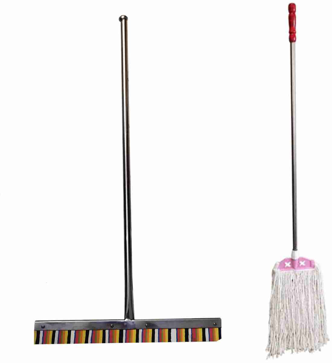 Kund Heavy Stainless Steel Rod 48.inch long light and strong pipe floor mop  brush Dual Use Wet and Dry/Long Handle Standing Upright Floor Brush/Broom  for Home and office pack of 1 Plastic