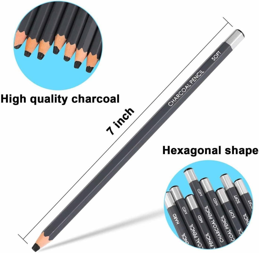 14pcs Sketch Pencils And Charcoal Pencils Set, Drawing Tools For Beginners,  Hexagonal Art Professional Charcoal Pencil