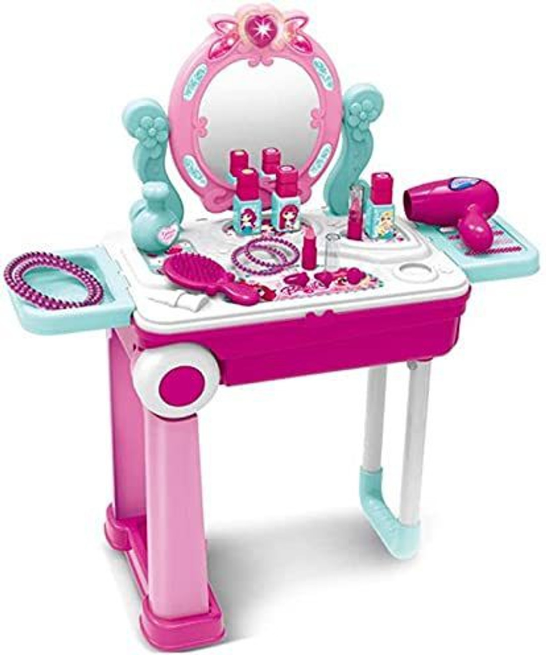 Amaflip Makeup kit for Girls Kids 2in1 Pretend Play Cosmetic Makeup Toy Set kit Beauty Set Trolley with Light Music Mirror Lipsticks hairdryer Other Accessories Set Girls Toy Makeup kit for