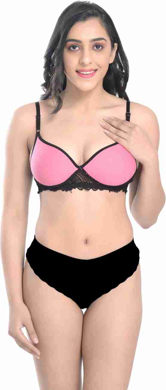 Buy online Pink Laced Bra And Panty Set from lingerie for Women by