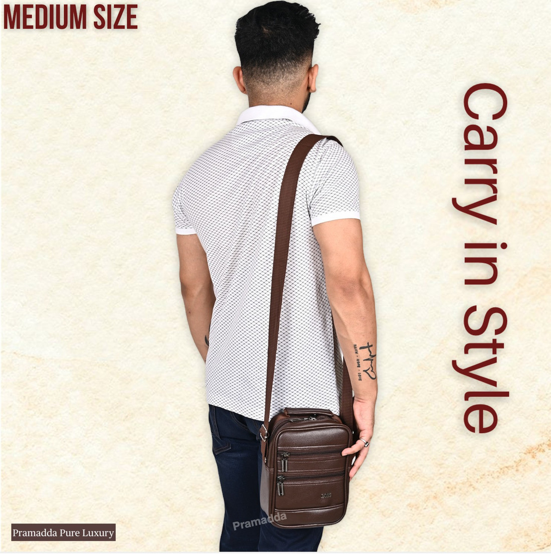Pramadda Pure Luxury Brown Messenger Bag TopGrain Leather Sling Bag for Men Women Shoulder Side Bag men travel messenger mens bag crossbody bag