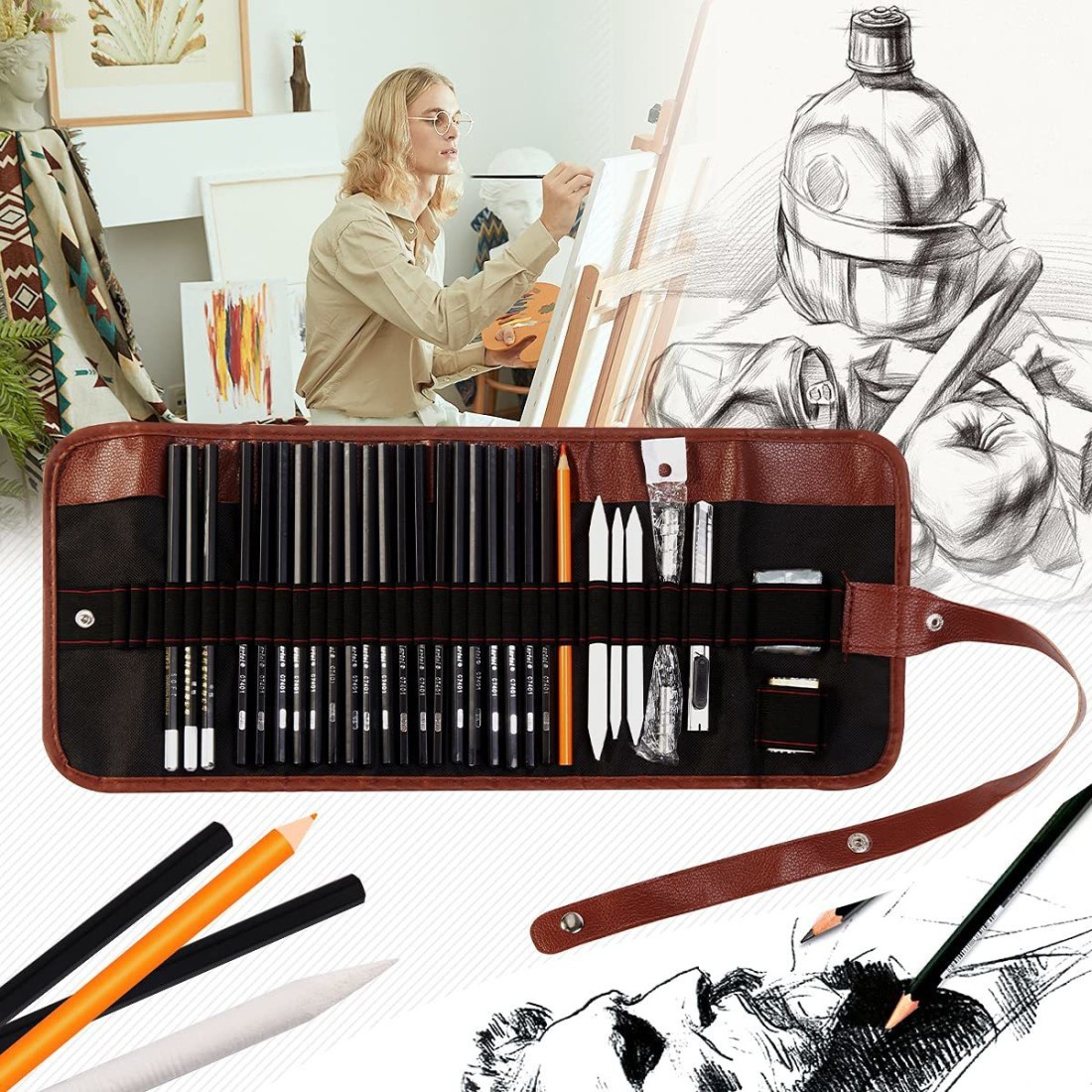Futurekart Sketch Art Pencil Drawing Pencil, Erasers, Knife  Extender Set for Beginners - Pencil