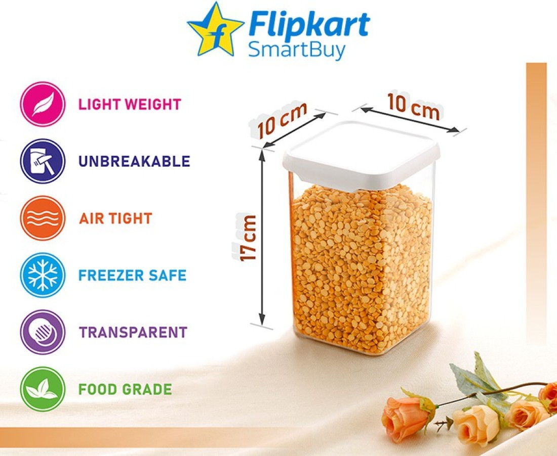 Flipkart SmartBuy 4 in 1 Easy Flow Cereal Dispenser for Kitchen Round Shape  Glass Grain StorageBox - 10000 ml Plastic Grocery Container