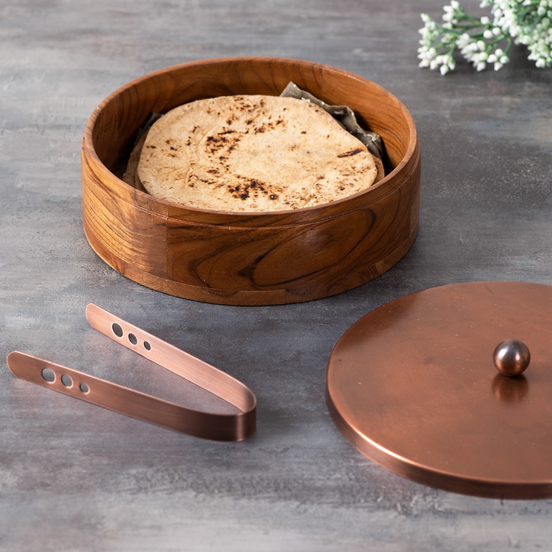 nestroots Casserole chapati Box roti Dabba Wooden hotcase with Tong for  Kitchen or Dining Table for Serving to Guests