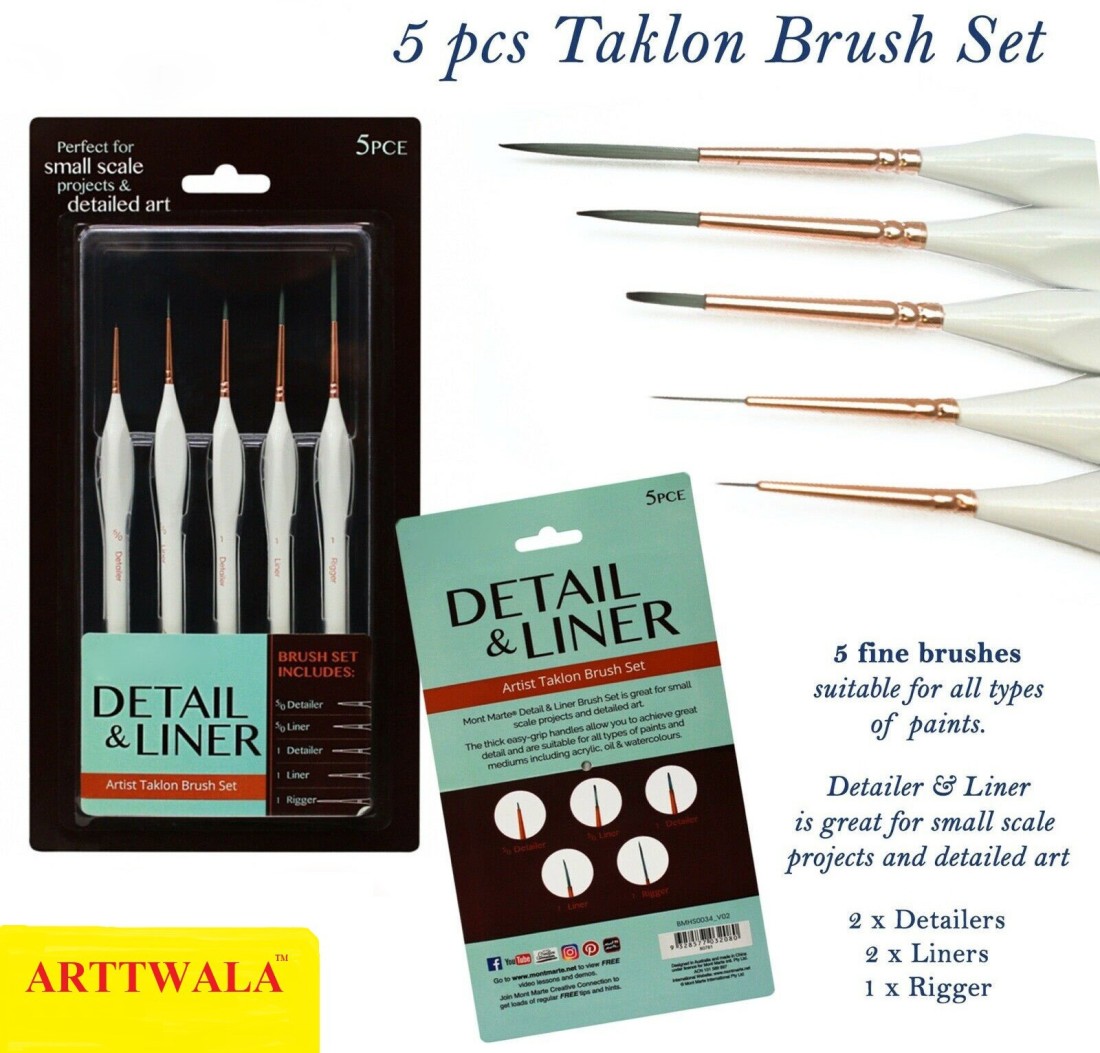 Detail Liner Brush Set 5pce Mont Marte Taklon Brushes Painting Art Craft  Artist
