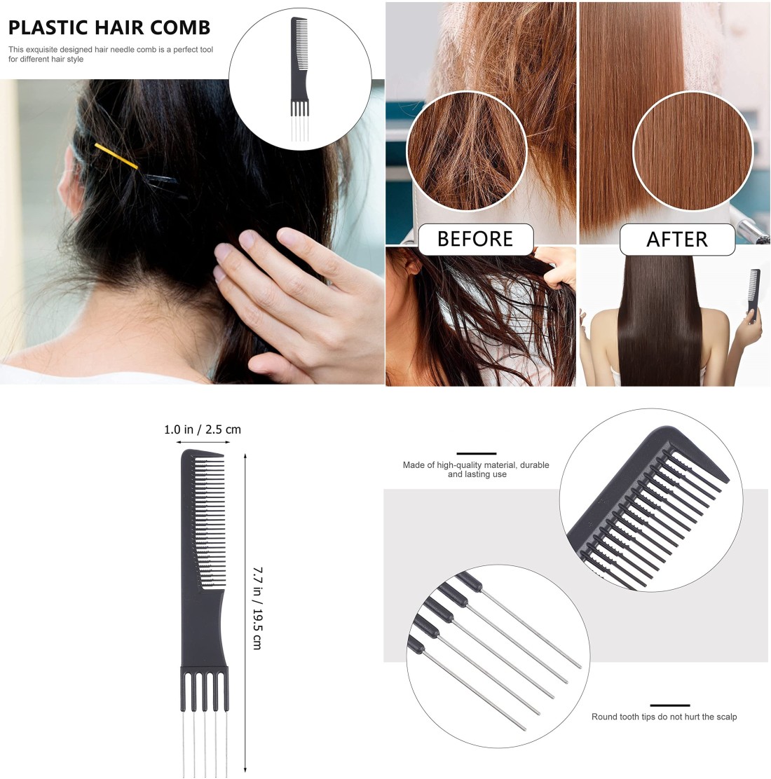 3 Pieces Hair Styling Comb Set Teasing Hair Brush Rat Pin Tail