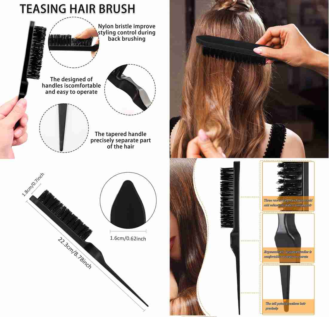 3 Pieces Hair Styling Comb Set Teasing Hair Brush Rat Pin Tail