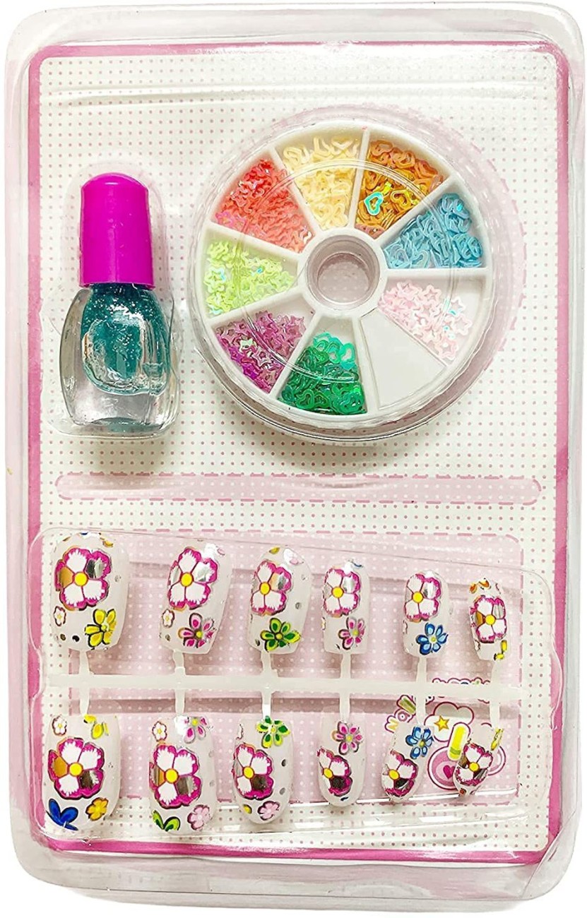 Nail Art Kit for Girls (Pack of 1 Pcs) Includes: 12 pcs Fake Nails with  Multi-