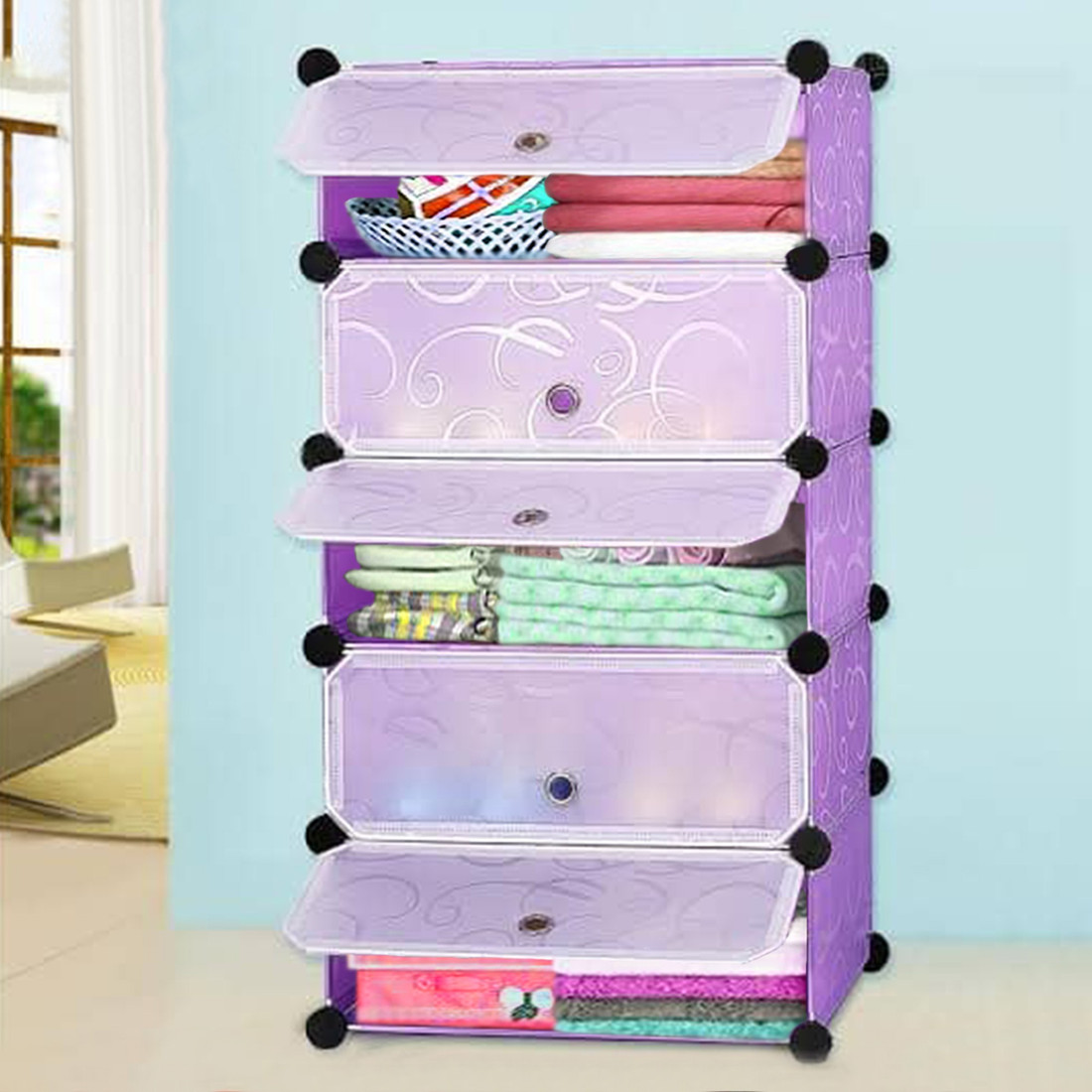 PYXBE Shoe Stand DIY Plastic Shoe Portable Storage Organizer 5 Cube Stand Home Office Plastic Collapsible Shoe Stand