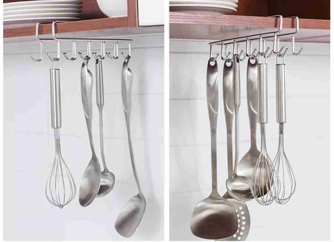 Perfect Pricee Multi Functional Kitchen Utensils Rack Holder Ceiling Wall Cabinet Hanging Rod Storage Organizer for Kitchen Stainless Steel Rod Hook Rail for Cup Lader Knives Spoon Pot Gloves Pan Kitc...