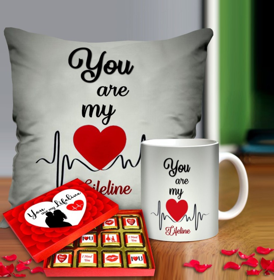 Midiron Romantic Love Gifts, Gift for Girlfriend, Gift for wife, Gift for  Husband on Birthday, Anniversary, and Valentine Day (Pack 4) ( Cushion,  Mug, Rose, Chocolate) Ceramic, Microfibre Gift Box Price in