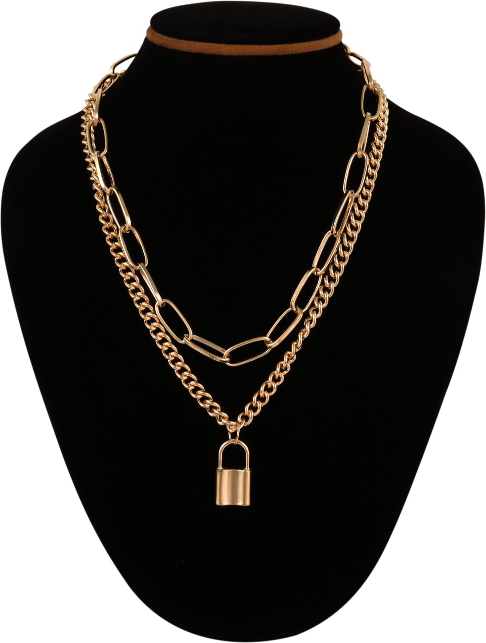 Buy Fashion Frill Stylish Gold Plated Lock Design Layered Necklace