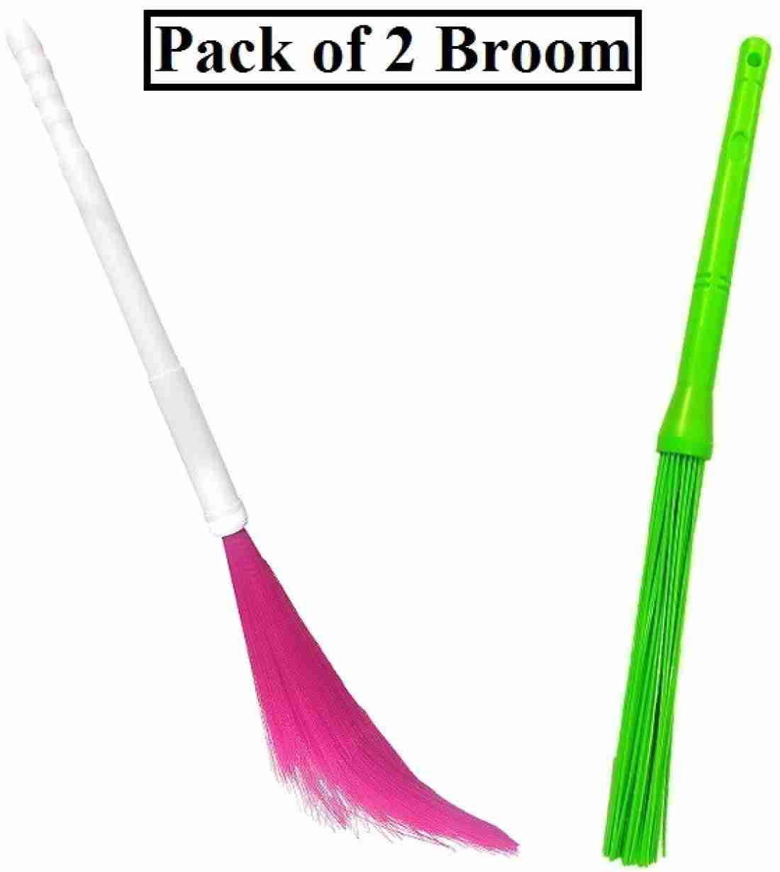 BARBYAM Plastic Color Broomstick Dustpan Phool Kharata Jhadu, Long
