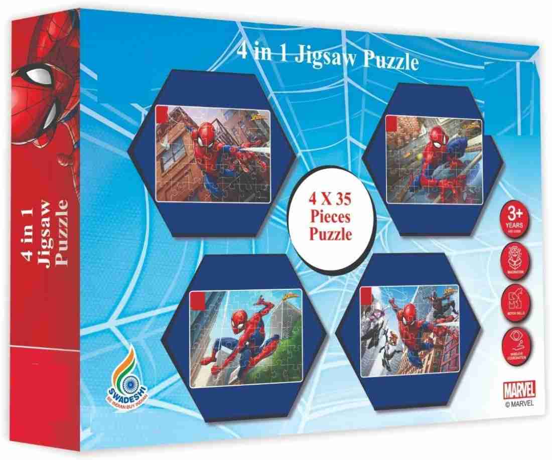 ARNIYAVALA 4 in 1 Disney Jigsaw Puzzle 140 Pieces for Kids. 4 Jigsaw Puzzles  35 Pieces Each (Spiderman) - 4 in 1 Disney Jigsaw Puzzle 140 Pieces for Kids.  4 Jigsaw Puzzles