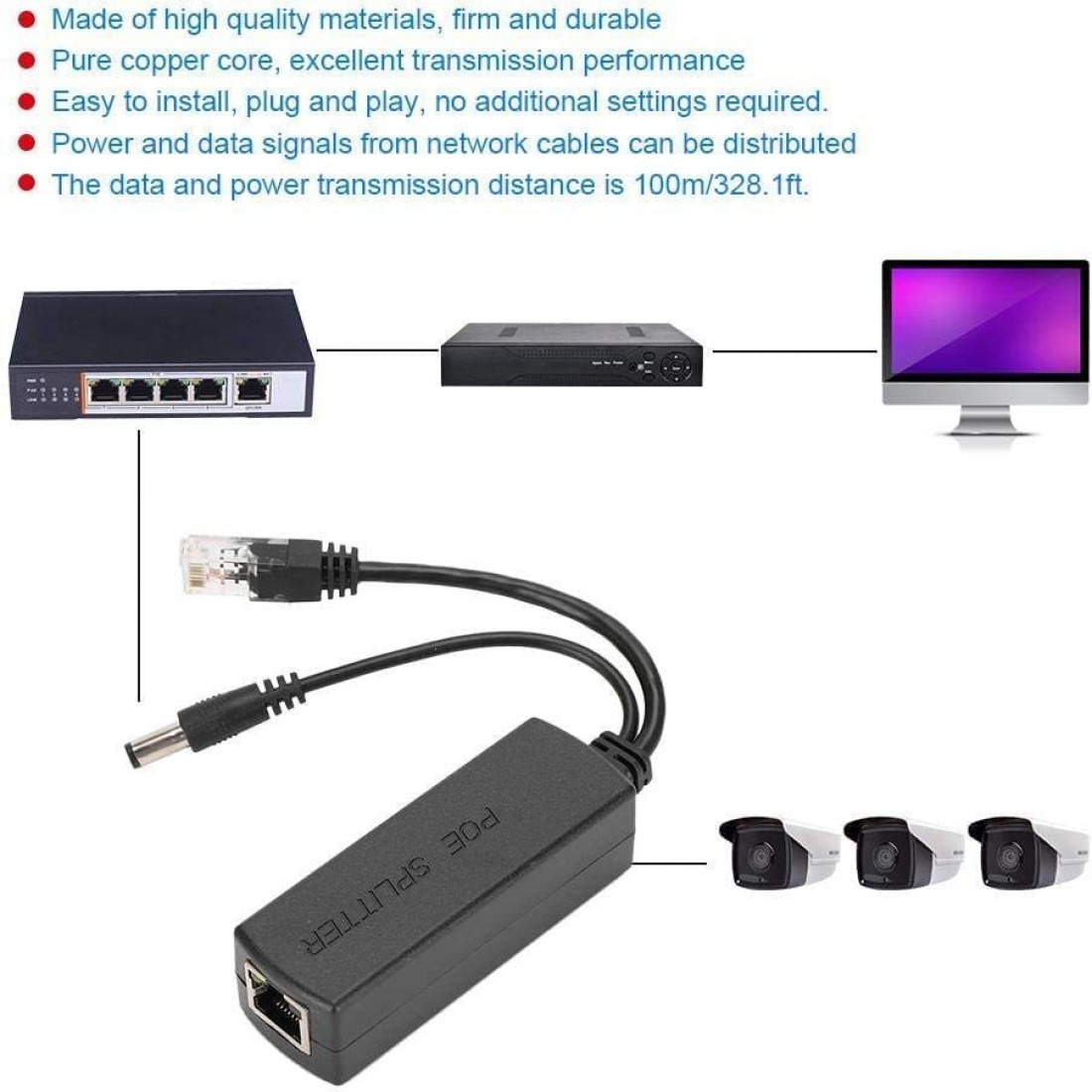 LipiWorld PoE Splitter Power Over Ethernet Adapter Active 48V to 12V for IP  Camera IP Phone POE Devices PoE Switches (Pack-4) Lan Adapter Price in  India - Buy LipiWorld PoE Splitter Power