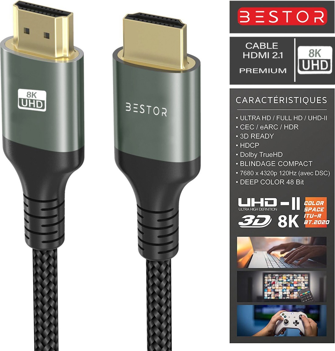 Cable HDMI 2.1V 8k Ultra Hd 3d 1.5 Metros 4320p Premium 48Gbps HDR PVC