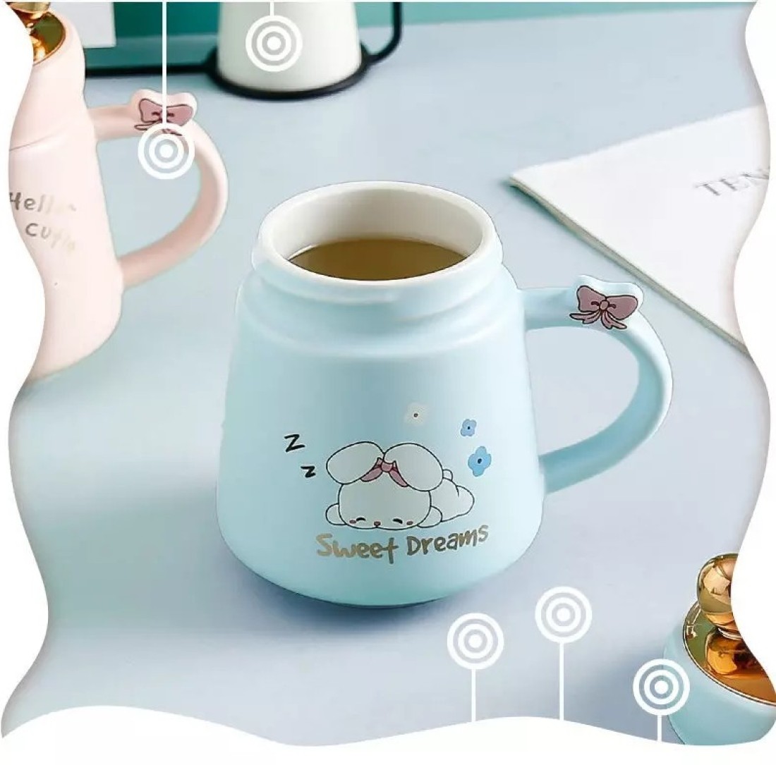 Avastro Creative Ceramic Cup with Bow Lid Cute Cartoon Rabbit Water Cup  Milk Cup Couple Coffee Cup Home Christmas Gift Fall Kawaii (Pack of 2) Ceramic  Coffee Mug Price in India 