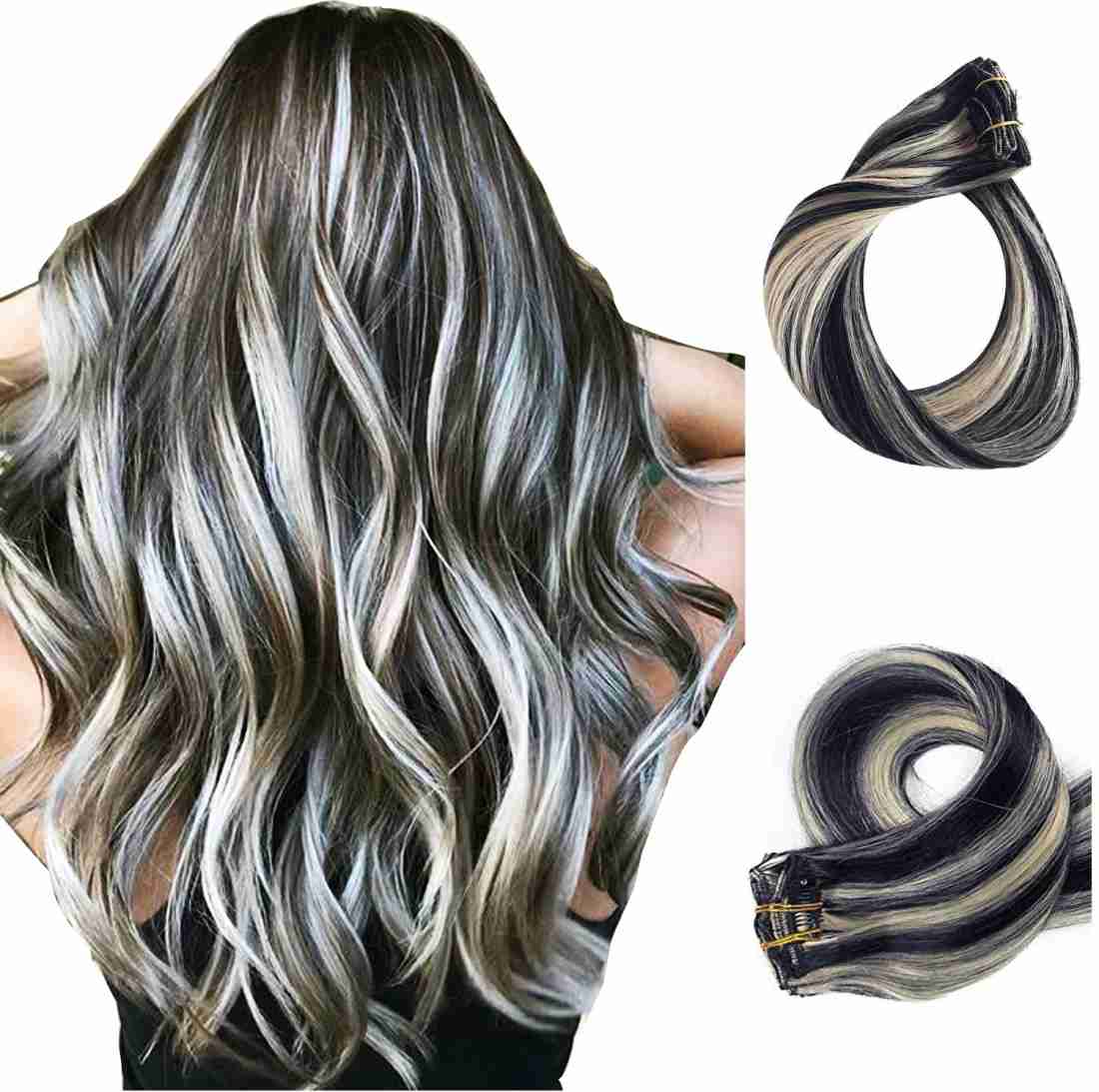 Foreign Holics 24 Inch Longest Straight Natural Black Blonde Highlight 5  Clips Extensions Hair Extension Price in India - Buy Foreign Holics 24 Inch  Longest Straight Natural Black Blonde Highlight 5 Clips