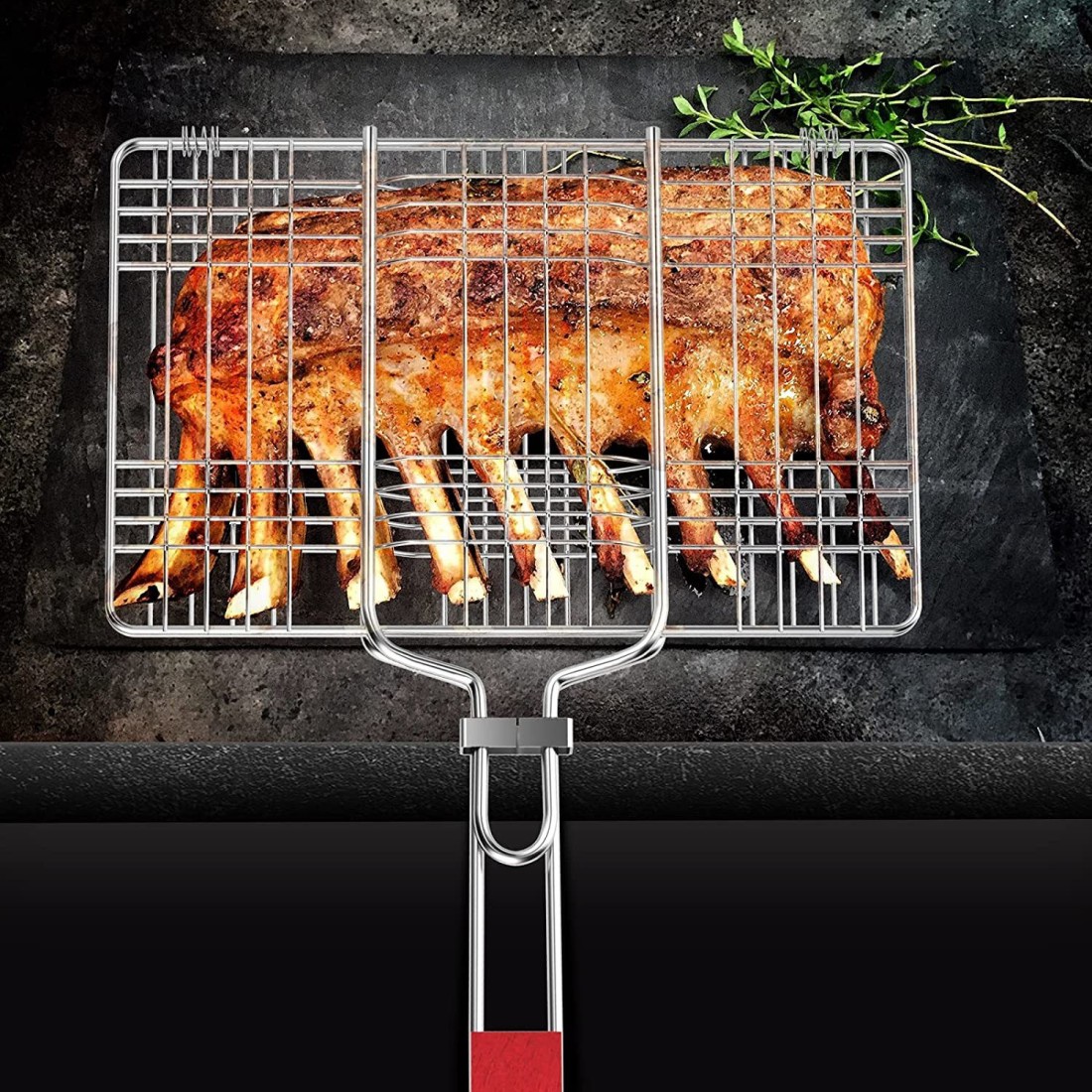 Barbecue BBQ Grill Net Basket Roast Grilling Tray Chromium Plated Hand