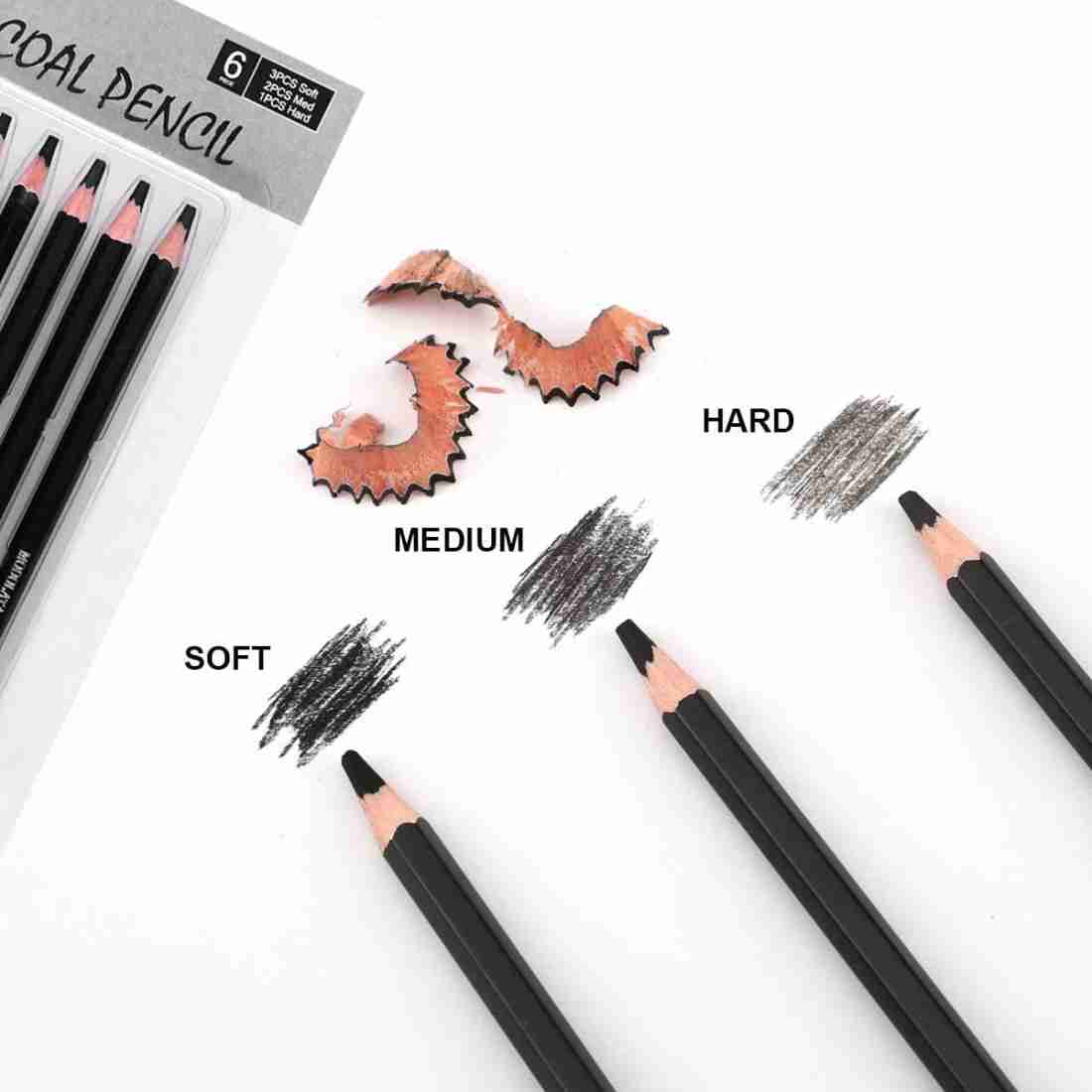 12pcs Charcoal Pencils (6pcs Soft Charcoal Pencils, 4pcs Med. Charcoal  Pencils, 2pcs Hard Charcoal Pencils) For Art Sketch, Life Drawing And  Painting